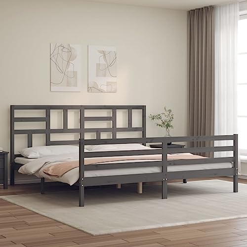 Rantry Estructura de Cama con cabecero Madera Maciza Gris 200x200cm, Base Somier para Adultos, niños y Adolescentes, Fácil Montaje Tipo 4 Camas y somieres