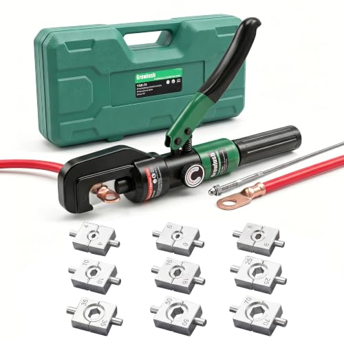 Growlush Hydraulic Crimping Tool 470 mm with 9 Hex Dies Battery Cable Crimping Tool for Copper and Aluminium Terminals Electrical Wiring Automotive and Battery Cables (YQK-70)