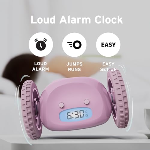Image of CLOCKY Alarm Clock on Wheels - Loud Rolling Alarm Clock for Heavy Sleepers | Runaway Clock that Jumps & Runs to Wake You Up | Funny Unique Gift for Adults & Teens (Lavender)