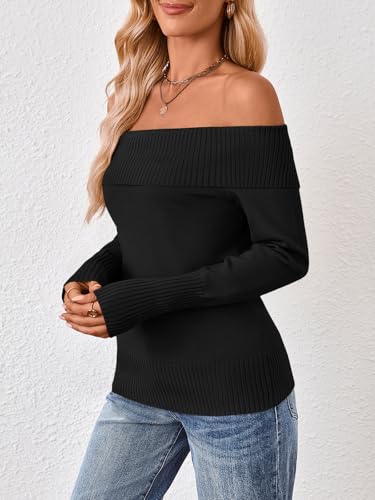 Trendy Queen Off The Shoulder Sweater for Women Cute Fall Going Out Tops Pullover Knit 2025 Sexy Date Night Outfits3