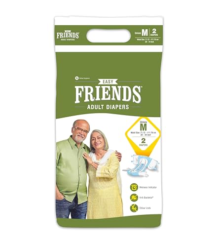 Image of Friends Easy Adult Diapers Tape Style (Medium) with odour lock and Anti-Bacterial Absorbent Core- Waist Size 28-44 Inch ; 71.12-111.76 Cm