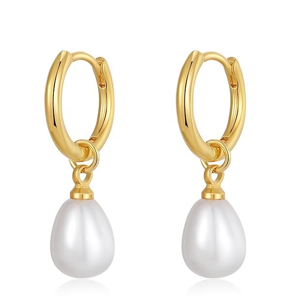 Stainless Steel Pearl Drop Hoop Earrings for Women | Small Huggie Hoop Earrings with Pearl Pendant | Waterproof Anti Tarnish Modern Earrings for Girls | Minimalist Cute Jewelry-image-24