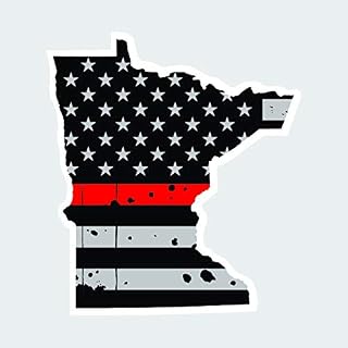 Distressed Thin Red Line Minnesota State Shaped Subdued US Flag Sticker Decal Self Adhesive fire Fighter Firefighter Rescue Support MN 1.25" Wide