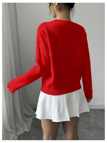 Image of RoseSeek Women's 3D Floral Appliques Crewneck Sweaters Long Sleeve Drop Shoulder Pullovers Elegant Knit Tops