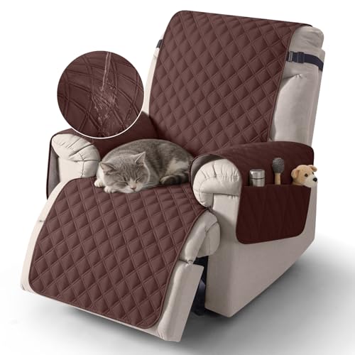 Image of TAOCOCO Recliner Protector,1 Seater Armchair Slipcovers,Waterproof Recliner Slipcovers,Recliner Covers with Pockets,Anti Slip Reclining Sofa Covers,Arm Chair Covers for Pets /Dogs /Kids(Chocolate)