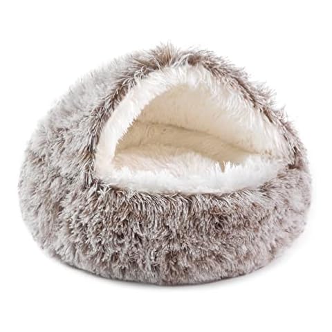 NOYAL Dog Bed Round Hooded Plush Cat Cave Donut Anti Anxiety Fluffy Dog Bed for Small Medium Dog and Cat Cover