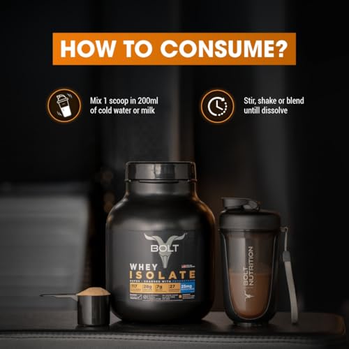 Image of Bolt 100% Whey Isolate Powder | 28g Protein Per Scoop, 7G BCAA | Alphonso Mango | 27 Servings | 2lb,907G | Muscle Recovery | Lean Muscle Support | Fast Absorption | Gluten-Free | Easy to Digest