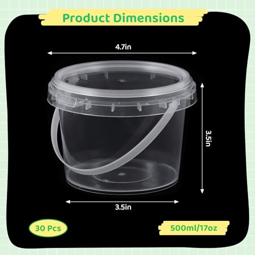 Image of 30 Pcs Containers for Slime - 17oz Empty Clear Bucket with Lids & Handles, Clear Slime Containers with Lids, Small Storage Cases for DIY Slime Making, Candy, Beads, Art Crafts, Part Material