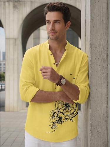 Image of DEELMO Men's Cotton Blend Mandarin Collar Self One Design Full Sleeve Casual Short Kurta