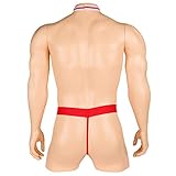 Materiale: Cotone mescolato DINGGUANGHE-CUP Thongs Uomo, Brevi Costume Pouch Canotta Body Mankini Thong Biancheria Intima degli Uomini della Cravatta G-String Cameriere Cosplay Macho Costume (Color : Red, Size : One Size)