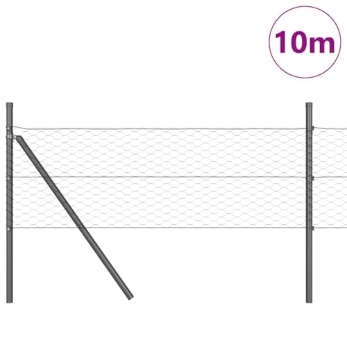Zaunpfosten Grau 10 x 0,4 m (36 mm Maschen) aus Stahl und PVC, wetterfest, für Garten, Terrasse, Sichtschutz und sichere Einzäunung