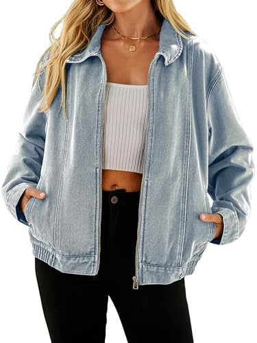 Glamaker Womens Denim Jacket Zip Up Spring Fall Casual Jean