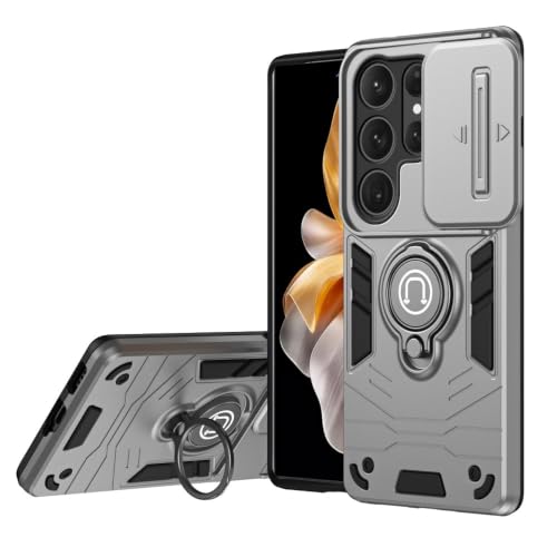 Étui Samsung Galaxy A56 5G gris avec coque rigide silicone et anneau support