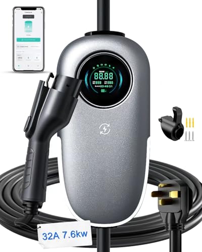 Electric Vehicle Charger for J1772: EV Level 1 & 2 Portable 32A(7.68kw) 220V-240V Wall Connector Dual Use ETL NEMA 14-50 & 5-15 with Scheduled Charging Adjustable Current Smart APP WiFi