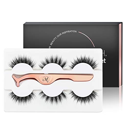 MUSELASH Ultra Soft False Eyelashes 3D 3 PAIRS 3 STYLES with Tweezers 3D Faux Mink False Eyelashes set Volumize natural Cat-eye Long Fluffy Dramatic Lashes Handmade