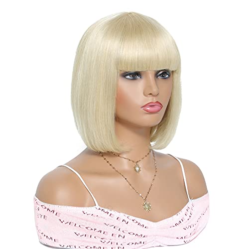 ColorfulPanda Bob Short Black Wigs for Women Fashion Silky Straight Synthetic Wig with Bangs Cosplay Party or Daily Use (Light blonde) - Image 3