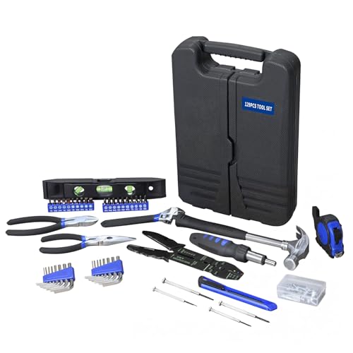 Torin 129 Piece Tool Set Household Repair Tool Kit with Plastic ToolBox, S2 tool steel adjustable wrench, driver handle, Wire Striper, measuring tape, screwdriver bits, screwdrivers Set.etc, APK129TSM by Torin - Image 2