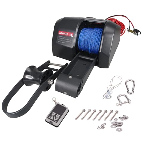 NEWMAIX 12V Up to 35 LBS Electric Marine Anchor Winch Saltwater Boat Anchor Windlass Kit Heavy Duty Towing Winches for Fishing Boat Pontoon Boat (Black 35 LBS)