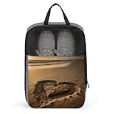 Hearts Drawn on The Beach Shoe Bags for Travel Water-Resistant Shoes Pouch with Handle Fashion Shoe Organizer with Zipper Closure Portable Sneaker Carrier for Men & Women Daily Use
