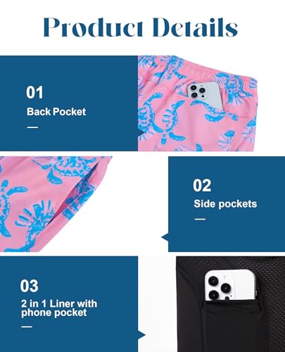 Image of Gleeease 7inch Mens Swim Trunks 2 in 1 with Compression Liner Pockets Drawstring Quick Dry Stretch Lined Funny Beach Pool