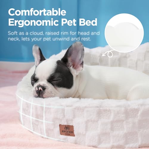 Joydeco Cloud Dog Bed for Small Dogs & Cats, Washable Pet Bed with Orthopedic Foam and Removable Checkered Plush Pad, Non-Slip Bottom for Indoor Puppies and Kittens, 22x20 Inch, White - Image 3