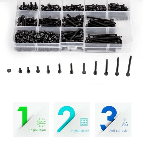 image for qiwuhai 440 Pcs M3 Small Metric Screws with Nuts, Hex Socket Head Cap 