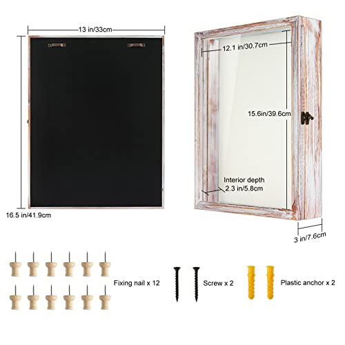 Tj.moree Flowers Shadow Box Display Case 13 X 16 Vintage Large Shadow Box Frame With Glass Window Door Farmhouse Deep Picture Frame Wedding Bouquet Memorabilia Photos Memory Box - White Pink #TOP5
