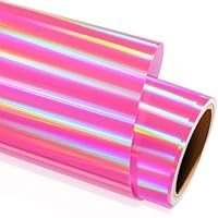 GIRAFVINYL Hot Pink Holographic Vinyl - 12\" x 6ft Pink Holographic Permanent Vinyl Roll for DIY Home and Car Decorations, Waterproof