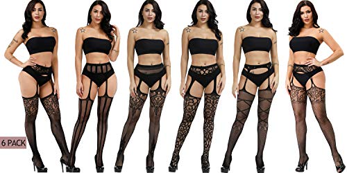 Image of Women's Floral Fishnet Stockings with Attached Garter Belt