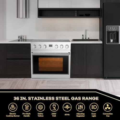 36" Professional Electric Range With Cooktop 5 Burners Dual Center Element With 7 Cooking Power Options, 6 Cu. Ft. Freestanding Convection Oven for Kitchen and Commercial, Sliver