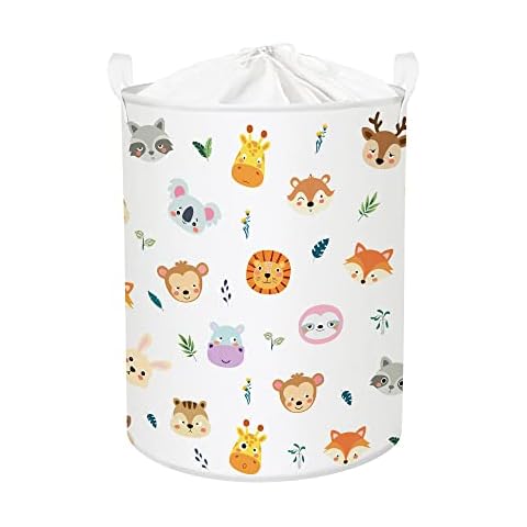 Clastyle 45L Cartoon Animal Laundry Hamper Nursery Baby Laundry Basket for Kids White Deer Fox Koala Toys Clothes Storage Basket, 14.2x17.7 in Cover