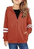 Lynwitkui Girls Zip Hoodie Sweatshirt Kids Casual Jacket with Pockets for 5-12 Years Orange Red