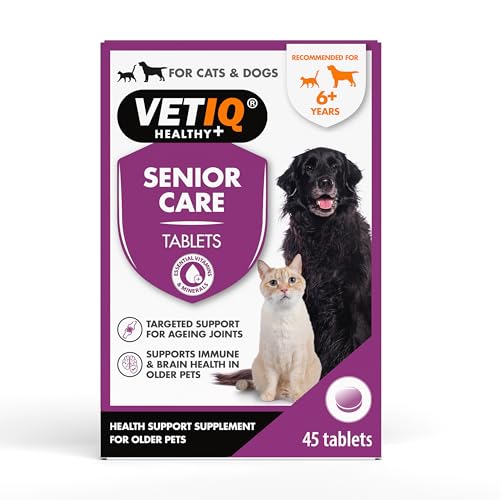 VETIQ Senior Care Supplement For Cats & Dogs, Health Support For Senior Pet's Joints & Maintains Immune & Brain Health, 45 Tablets (Pack of 1)