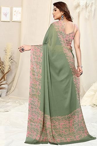 Image of MIRCHI FASHION Women Saree Abstract Print Chiffon | Breathable Lightweight Casual Sari for Regular Use and Office with Unstitched Blouse (Available in 25 Colors)