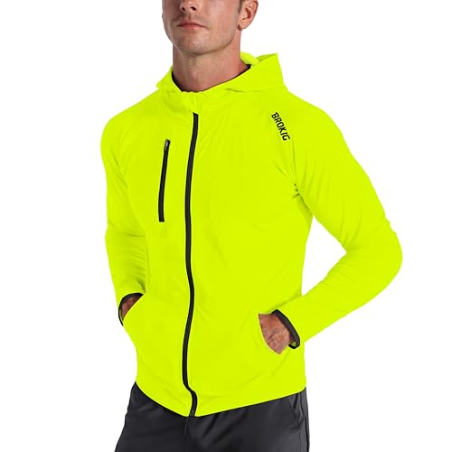 Image of BROKIG Mens Windbreak Running Jacket Zip Up Hoodie