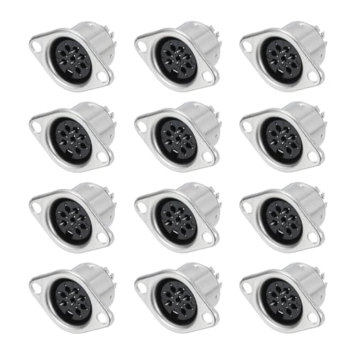 sourcing map 8-Pin S-Video DIN Socket Female Jack Socket Connector Panel Mount Soldering for Audio/Signal Connector,Pack of 6 Silver Tone