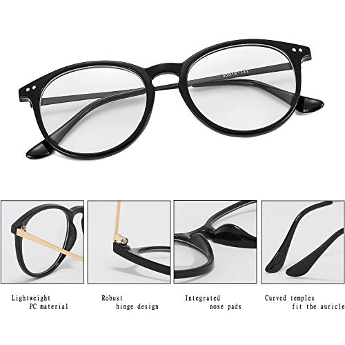 Kursan Non Prescription Clear Lens Fake Glasses For Women Men Retro Round Metal Frame Eyeglasses (Bright Black) #TOP2