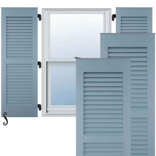 12"W x 42"H Americraft Two Equal Louver Exterior Real Wood Shutters (Per Pair), Peaceful Blue