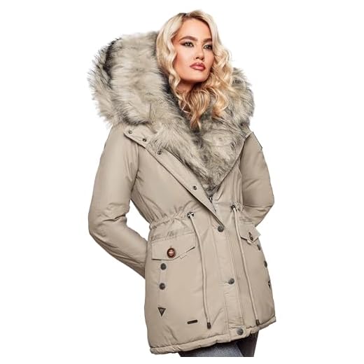 Navahoo B365 2-i-1 vinterjacka för kvinnor, parkas, kappa med varm päls, toupe, M