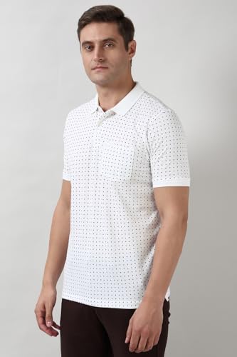 Image of Peter England Men's Cotton-Polyester Micro Matrix Polo Shirt - Casual Wear | Minimal & Modern