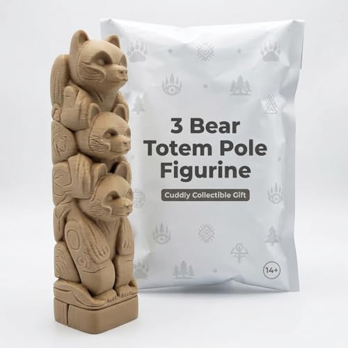 3 Bear Totem Pole Figurine Wood-Style Vertical Totem Sculpture with Tribal-Inspired Bear Faces 3D Printed in Canada
