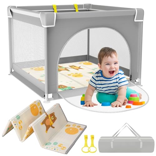 YUMBOT Laufstall Mit Matratze 90x90cm, Faltbar Mit Matte Schaum,...