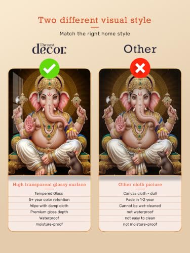 Image of The Next Decor Shri Ganesh Ji | Glass Finish Ganesh Ji Wall Art | Ready to Hang | Vastu | Pooja Room Gift | Living Room Bedroom | Size: 18x12 Inches