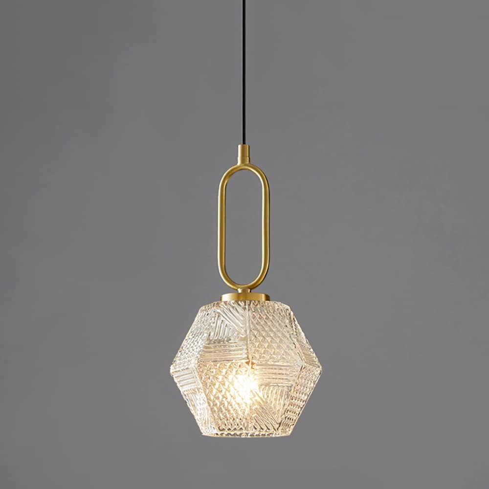 ASerZenith Crystal Glass Pendant Lamp Simple Full Copper Pendent Lamp Bedroom Bedside Chandelier,30Cm