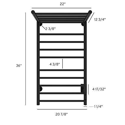Odass | Towel Warmer With Timer | Built-In Timer With Led Indicators | 3 Timer Modes: On/Off, 2 H, 4 H | Wall Mounted | 9 Bars | Heated Top Shelf | (Matte Black) #TOP3