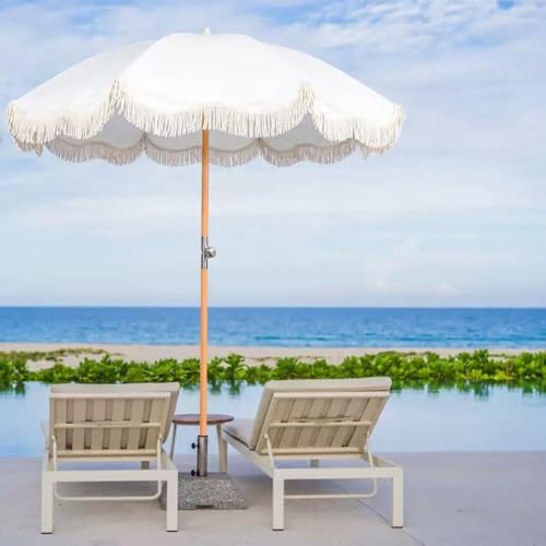 Sombrilla de playa de 1,8m portátil con flecos y toldo exterior ajustable para jardín 4