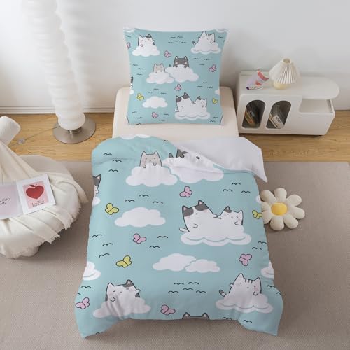 ZTYROLJ Chaton Housse de Couette 140x200cm, Housse de Couette Zippée,Parure de Lit en Microfibre 1...