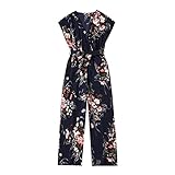 Yowablo Mama-Outfits Bedruckt und passend zu mit Gürtel-Jumpsuit-Familien-Strampler mit Blumenmuster, ärmellos Pyjama Kinder Mädchen 152 Schwarz