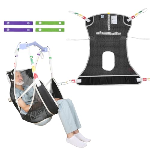 EZ Assistive Universal Full Body Patient Lift Sling with Commode Opening for Patient Toilet/Lift/Turning/Transfer, Lift Sling with Mesh Fabric for Bedridden,Elderly to Bathing (Black, Medium)