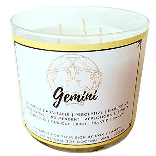 Dox+Lamb Gemini Candle, Zodiac Sign Candle, Astrology Candle, Horoscope Candle, June Birthday Candle, Gemini Gift Box, 11oz. All Natural Soy Wax Aromatherapy Candle, Vegan, Symbol(Gemini)